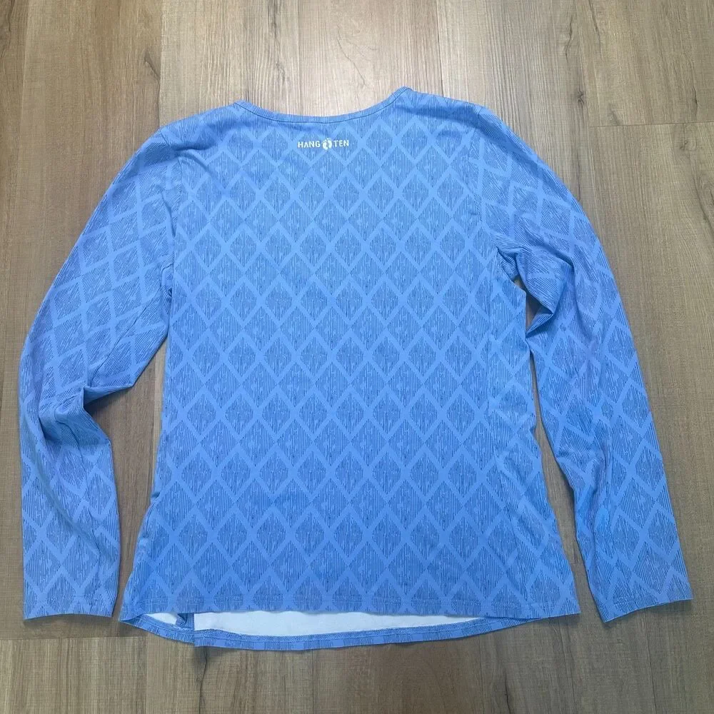 Hang Ten Women's L Large Long Sleeve Rashguard Diamond Design UPF 50+